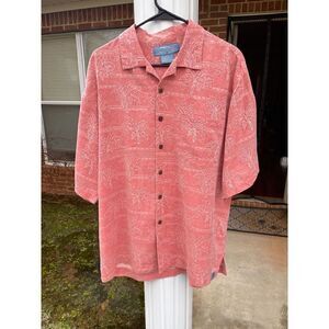 Bermuda Bay Button-Up Shirt Men's M Pink 100% Silk Floral Short Sleeve Collared